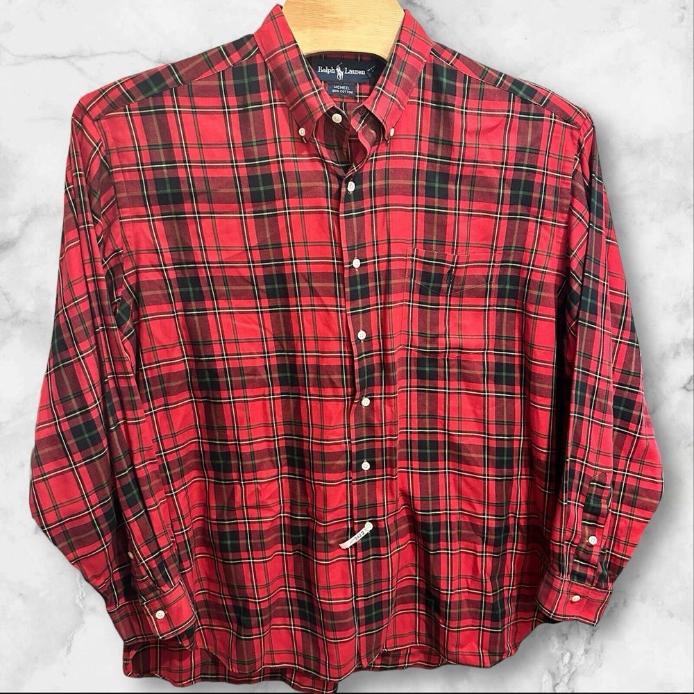 Ralph Lauren Shirt Mens Size XXL McMeel Long Sleeve Cotton Red Plaid